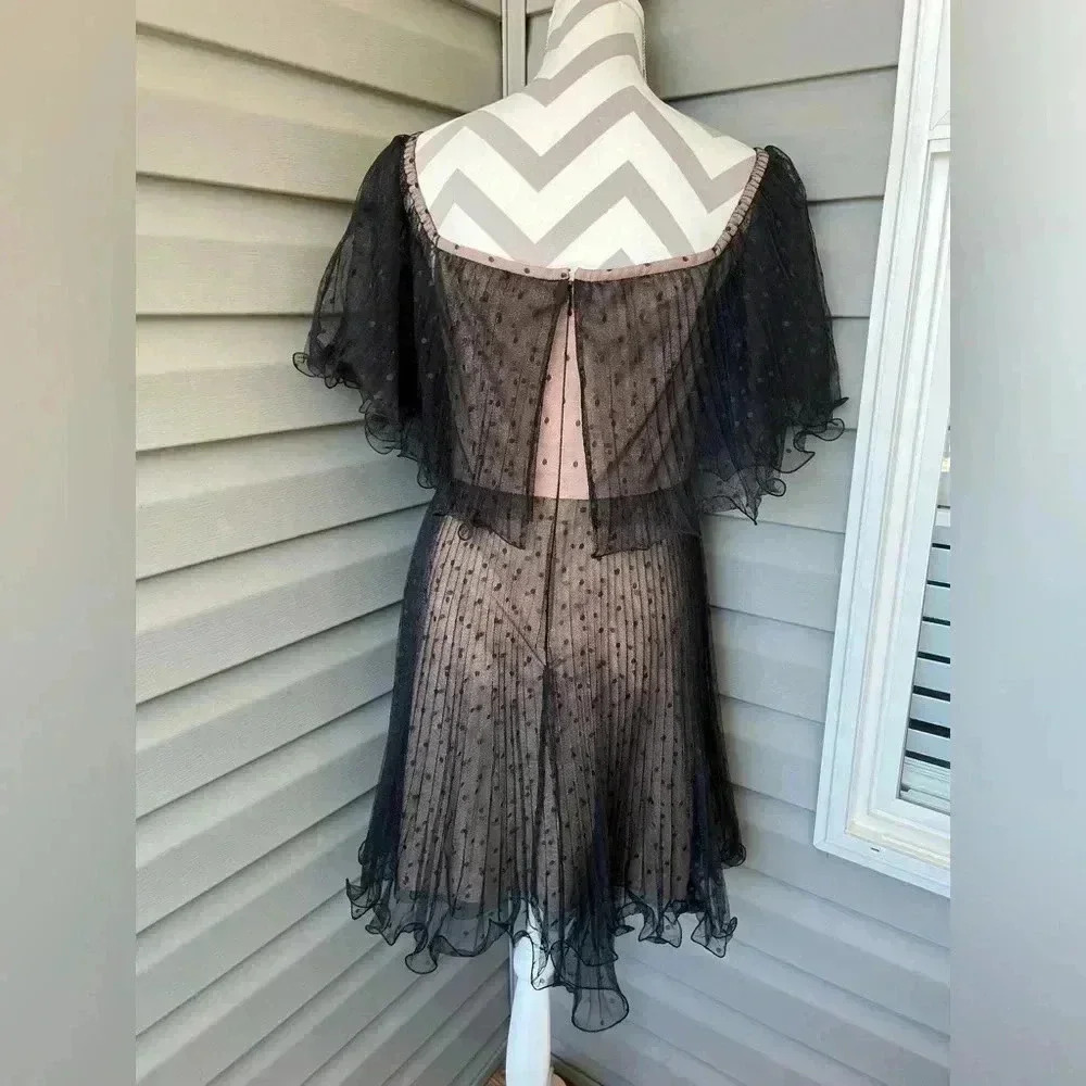 BCBG MaxAzria Black Mesh Polka Dot Party/Cocktail Dress Sz 6 - Picture 2 of 8